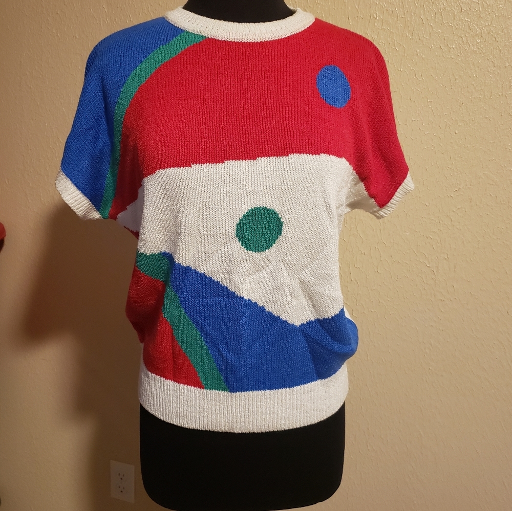 Vintage Haberdashery Colorblock Short‎ Sleeve Knit Sweater Size Xl